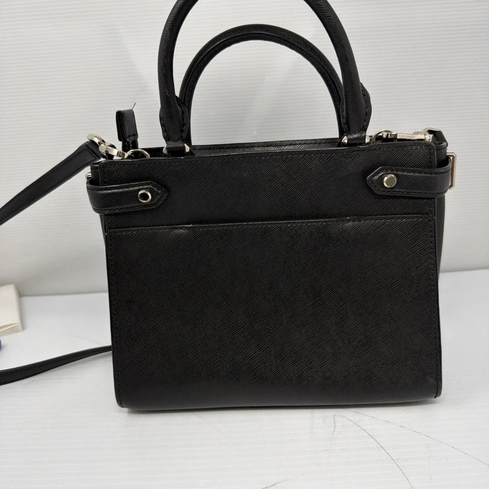 Kate Spade Staci Medium Black Saffiano Leather Crossbody Satchel Bag Handbag